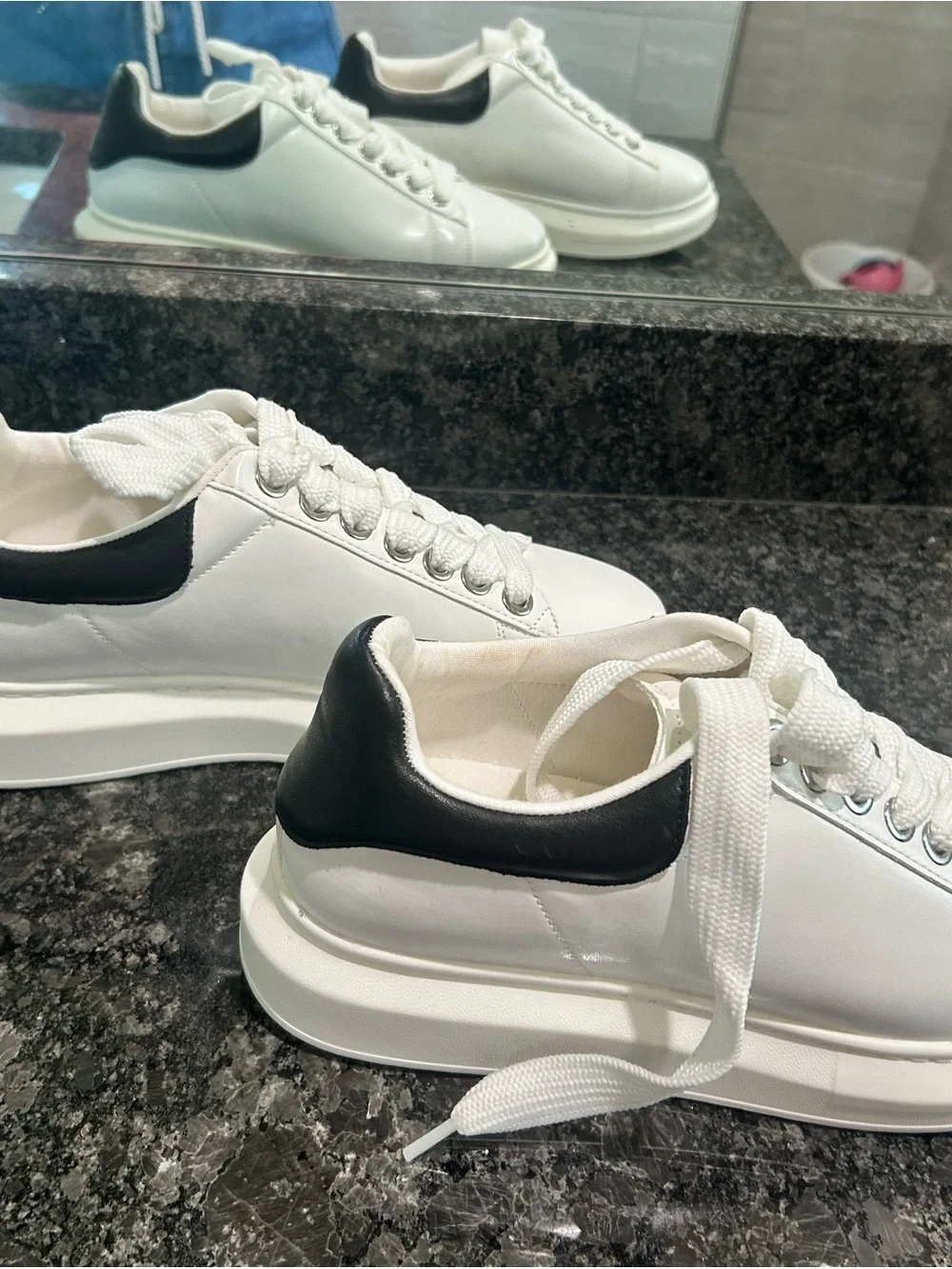 Steve Madden White Low-Top Platform Sneakers with Black Heel Accent